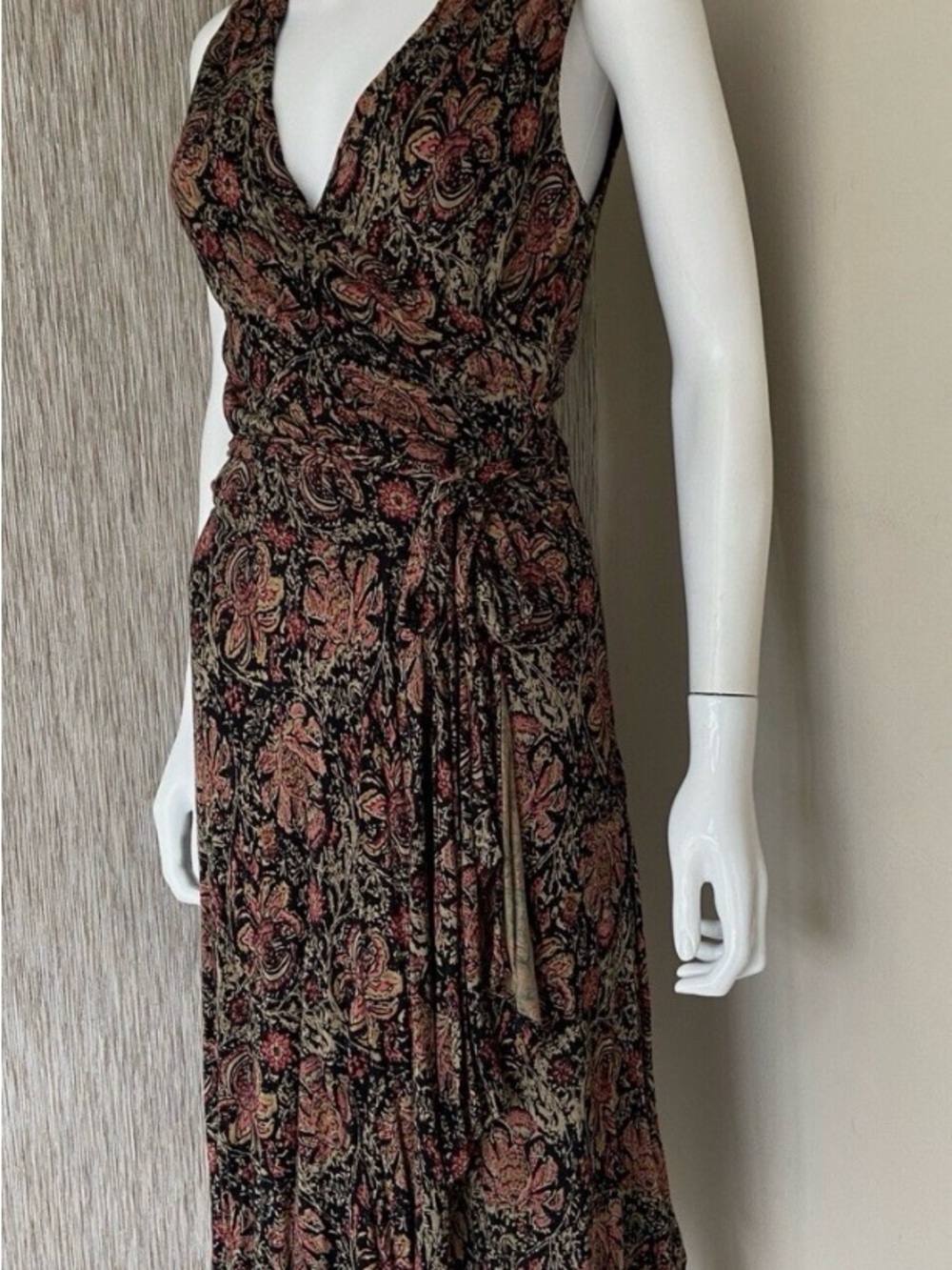 Ralph Lauren Black Floral Paisley Wrap Maxi Dress